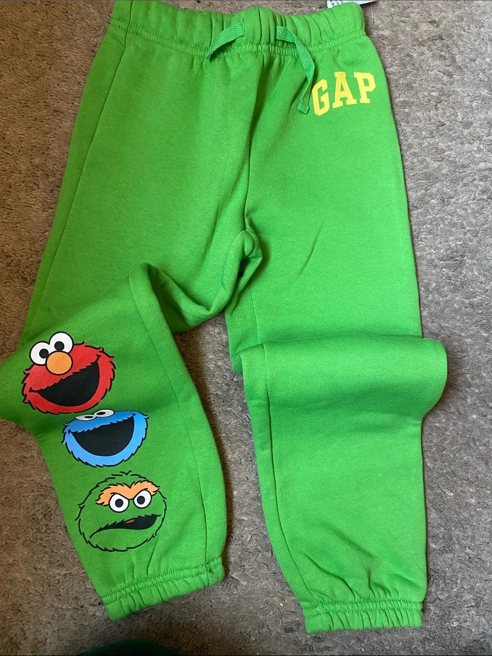 GAP Green Sweatpants with Sesame Street Faces